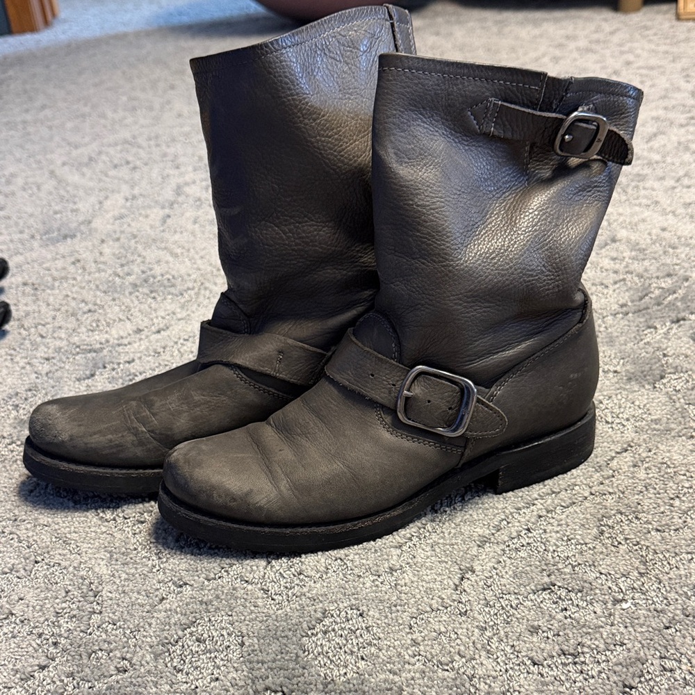 Frye Dark Gray Leather Ankle Boots